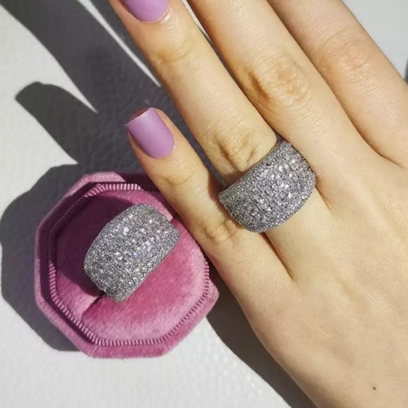 Platinum Round-cut Multi-Row Diamond Band Ring - Picture 6 of 16